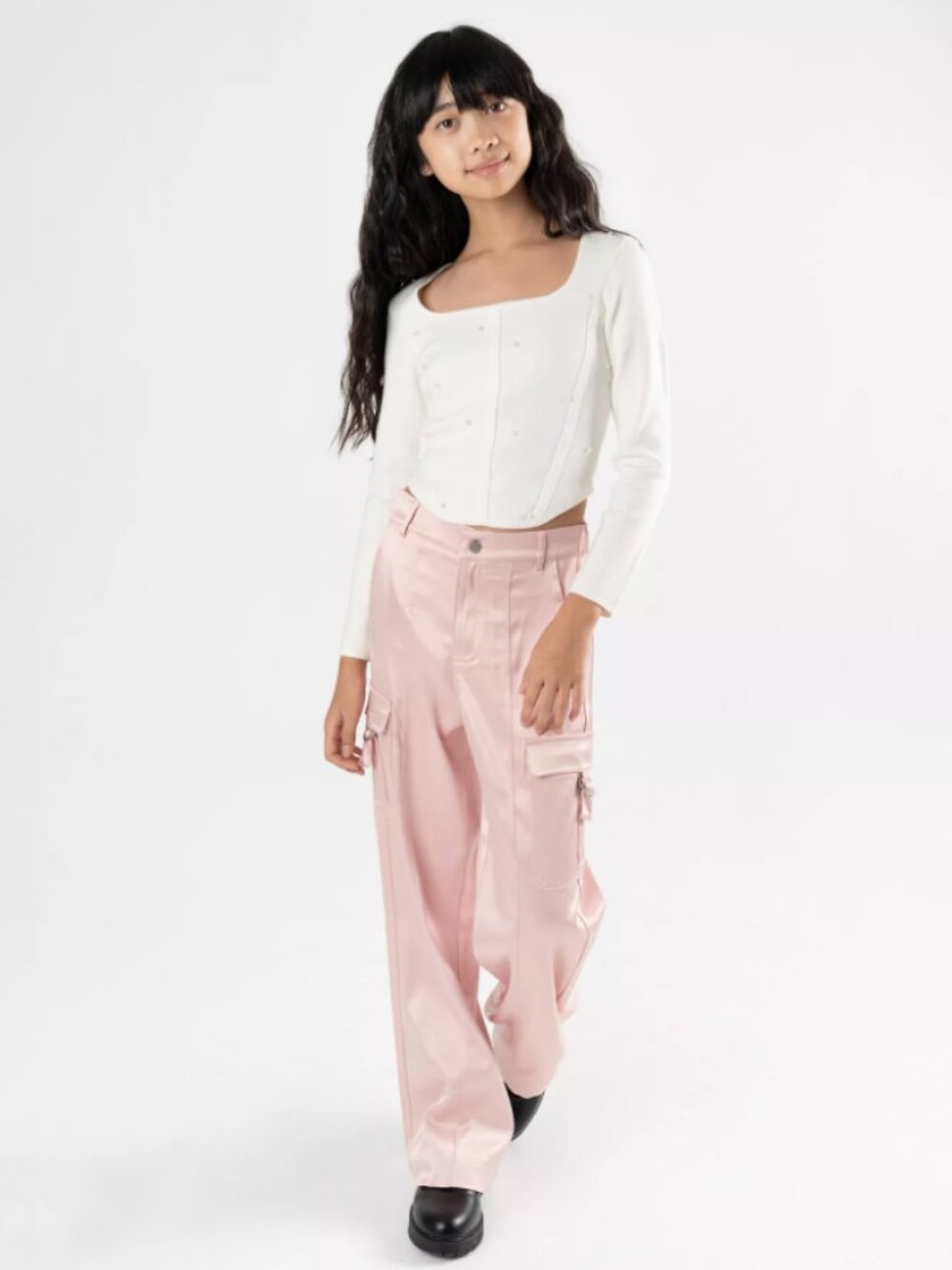 Stella 88 Satin Cargo Pants Women's Large Pink Shiny Wide Leg High Rise Shiny